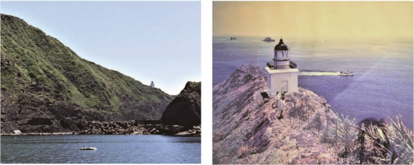 左圖：從大港口北堤內仰眺蘇澳燈塔。/ 右圖：滿載盈歸的討海漁船，正從燈塔與三仙台間的安全航道駛進大港口。（皆為陳財發提供）