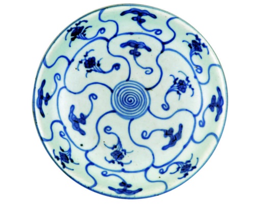 中國　青花靈芝盤