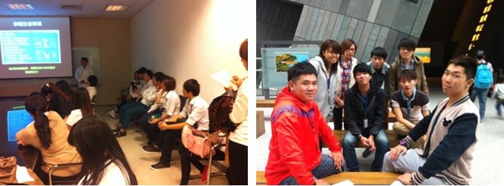 左：緊張時刻：展前訓練以及演練 / 右：一群有服務熱情以及專業訓練的蘭技外語系學生