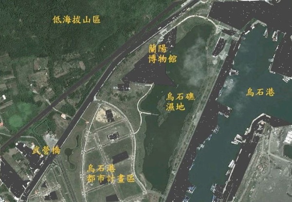 圖1 蘭博周邊建物棲地類型（黑灰色色塊的區域）與主要區域的分布位置。修改自GOOGLE地圖