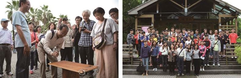 左：陪同外地來訪的作家朋友 / 右：帶領宜蘭大學師生走讀「石頭城仔」。