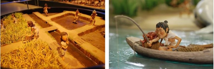 圖10：博物館展品—重現農耕(左) / 圖11：博物館展品—重現捕魚場景(右)