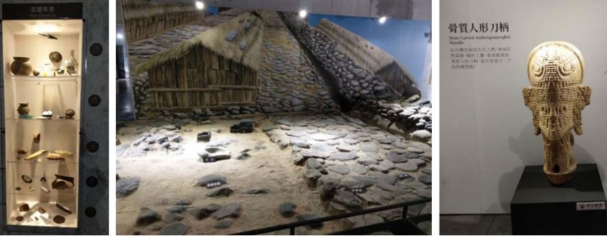 左：宜蘭年表 / 中：漢本遺址家域模型 / 右：雕工細緻的刀柄，找找看本尊在展場哪裡？