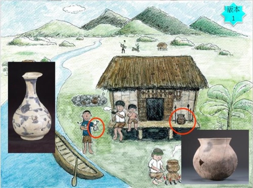 圖12：淇武蘭先住民生活樣貌透過插畫與文物照片比對