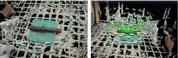 左圖：古砲管建立點雲資料 / 右圖：古砲管點雲分布。