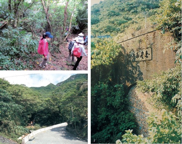 左上：嶐嶺古道石城段的石砌民宅遺構。/ 左下： 草嶺隧道南口上方就是嶐嶺古道石城段出入口。/ 右圖： 左側小徑正是嶐嶺古道石城段出入口。（皆為宜蘭縣史館典藏）