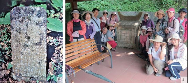 左圖：嶐嶺古道北坡水尾土地公廟右側立有 1839（清道光19）年捐題碑。/ 右圖： 嶐嶺古道水尾土地公廟另建新廟後，石砌舊廟就被封門。（皆為陳財發提供）