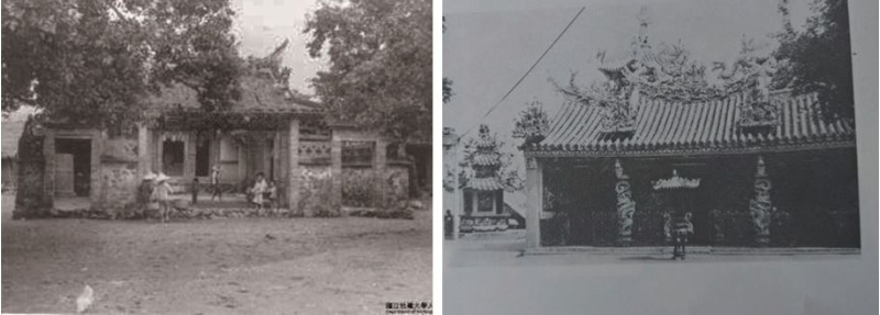 左：大坑里協天宮( 日治時期舊貌-引自臺灣大學圖書館) / 右：大坑里協天宮民國70年代舊貌 ( 莊英章/ 吳文星，《頭城鎮志》，頭城鎮公所，1985年)