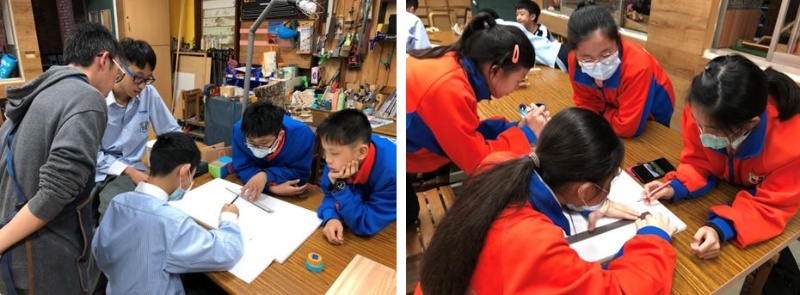 圖廿六：復興家屋設計圖討論(左) / 圖廿七：復興家屋設計圖繪製(右)