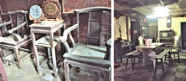左：議事廳太師椅。（陳財發提供） / 右：1970年代前的民宅用餐空間能 擁有電視機供觀賞節目，堪稱是上乘家居食堂。（陳財發提供）
