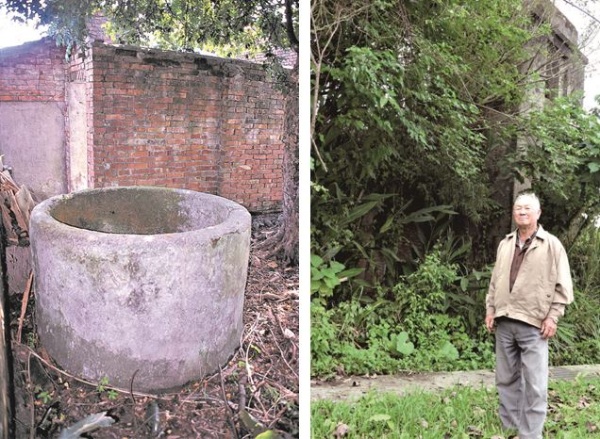 左：瞭望塔後院還保留一口水井。（宜蘭縣史館典藏） / 右：孩提時期的陳先生常在此嬉戲。（陳財發提供）