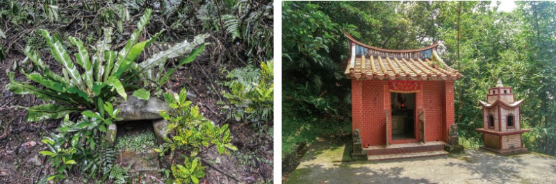 左:頂坪溪福德祠旁的三粒石舊廟。(張恆瑞 攝) / 右:石城里大澳福德廟。(張恆瑞 攝)