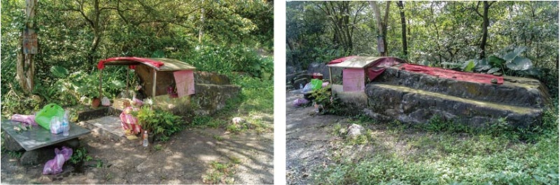 左:石棺大帝(張恆瑞 攝) / 右:石棺材側景，明顯可見其狀似棺木之貌。(張恆瑞 攝)