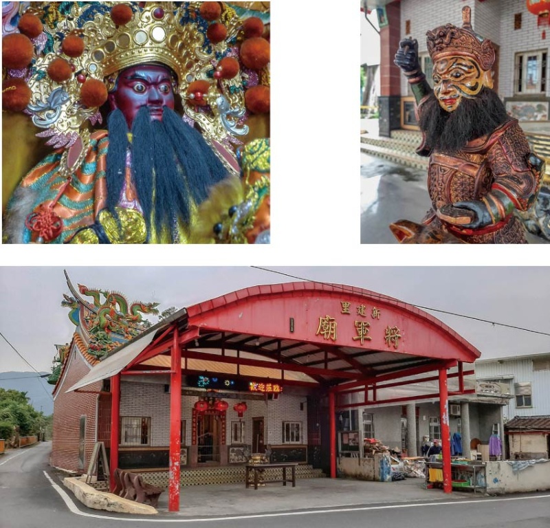 左:將軍殿鎮殿主神-將軍爺。(張恆瑞 攝) / 右:將軍殿附祀虎崇爺。(張恆瑞 攝) / 下:新建里將軍廟。(張恆瑞 攝)