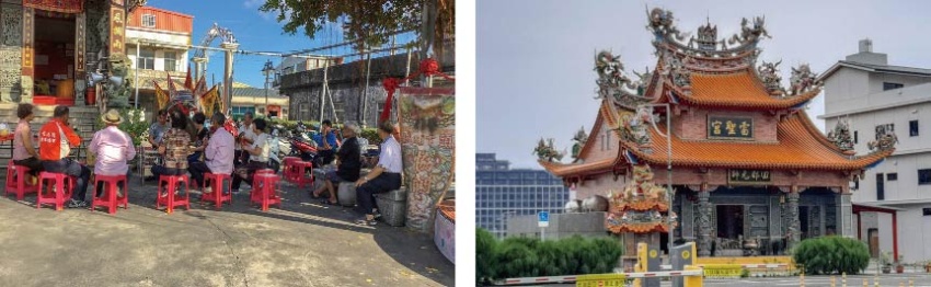左 : 下埔協蘭社排場。(張恆瑞 攝) / 右 : 主祀戲神田都元帥的雷聖宮。(張恆瑞 攝)
