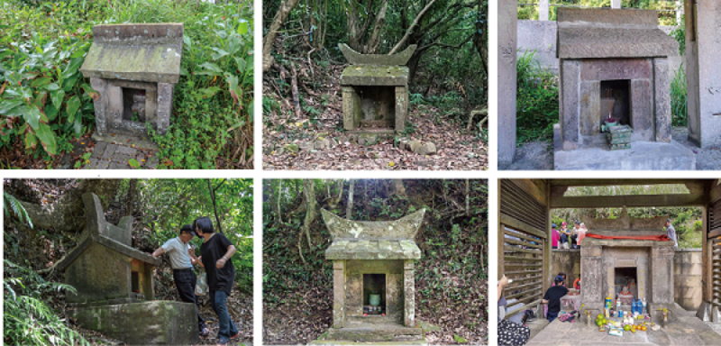 上1、2、3：石砌有應公祠。(張恆瑞 攝) / 下1、2、3：石砌福德祠。(張恆瑞 攝)