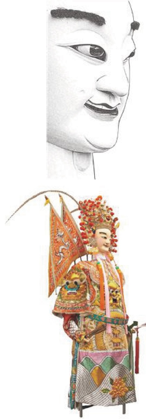 東嶽大太子臉部特寫及著文武甲照。 (游錫財 攝影)(游舒安 修圖)