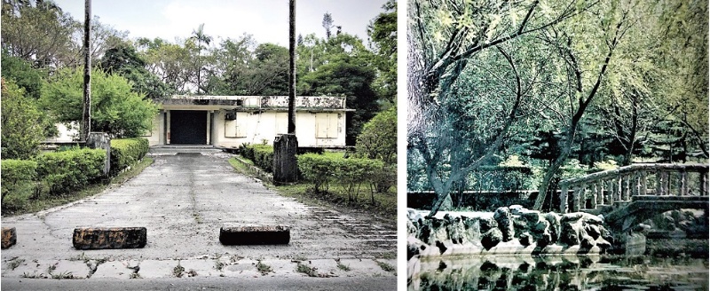 左：醫務所增設有方便輪椅、傷患行走的無障礙坡道。（林麗貞提供） / 右：公園場景隨時都會綠化修護。（林麗貞提供）