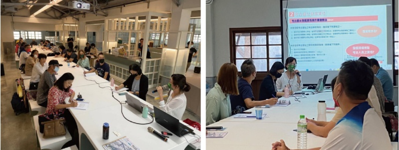 左右：文化部文化資產局古物遺址組遺址科黃云亭科長講授「從文化資產法令看考古遺址＆實例分析」課程。