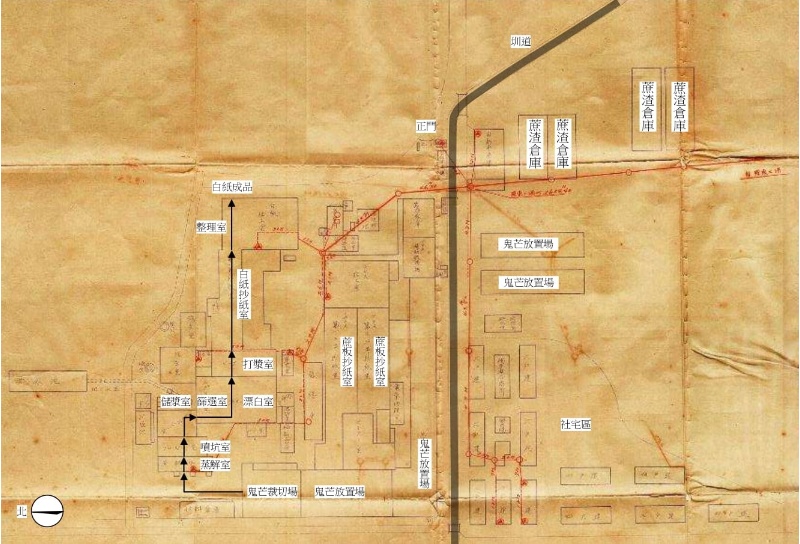 昭和時期的二結工場配置圖。(資料來源：臺灣中興紙業公司)