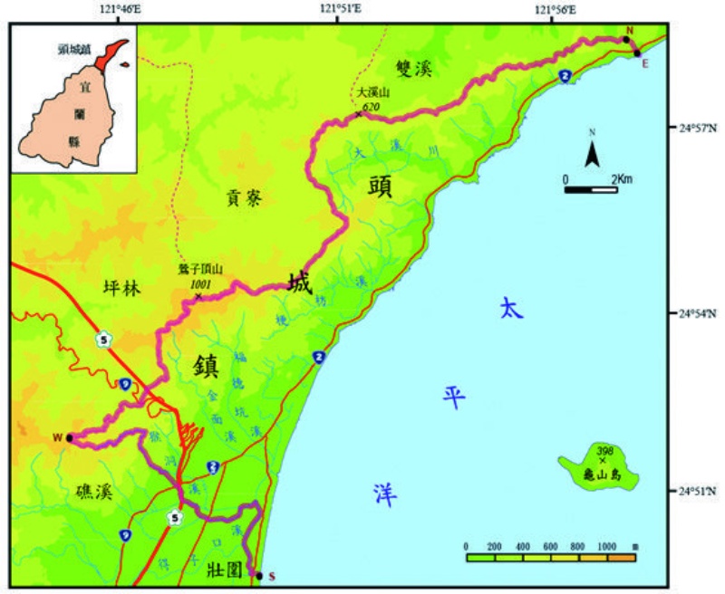 圖1-1-1 頭城鎮的地理位置圖。（來源：張政亮繪製）