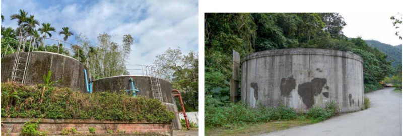 圖4：左圖為茶山巄仔上面的自來水配水池 ； 右圖為大礁溪簡易自來水水櫃 。