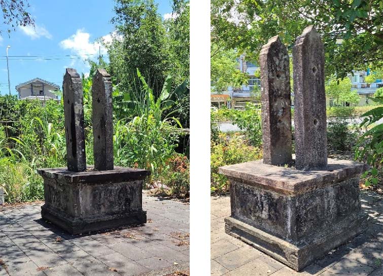 圖1:(左)楊士芳宅前埕左邊之旗桿座 ； (右)楊士芳宅前埕右邊旗桿座。