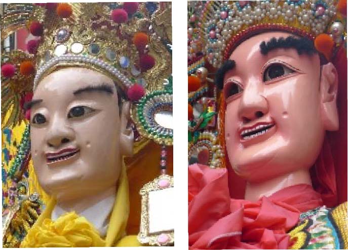 圖5：據《宜蘭東嶽廟誌》載，該廟田都元帥(右)與炳靈公(左)二尊大身尪，原屬西皮派北管樂團暨集堂所有，這是目前所知宜蘭大身尪與北管樂團有關的最早紀錄。(來源：游錫財)：