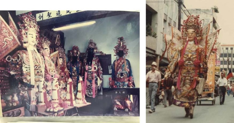圖3：頭城東嶽廟舊廟時期的東嶽太子及宮主大身尪(左)。（資料來源：游錫財）/ 1980 年代的頭城東嶽四太子舊照(右)。 （資料來源：游錫財）