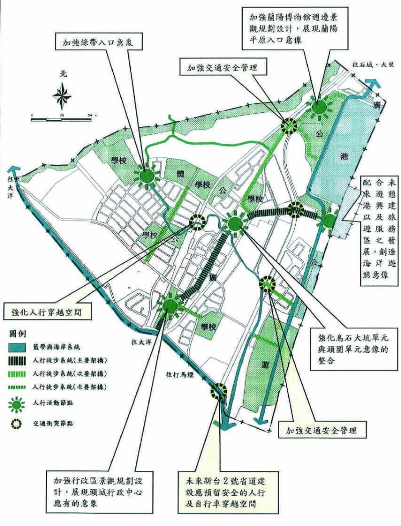 圖5：變更頭城都市計畫 ( 第三次通盤檢討 ) 景觀系統示意圖 （來源：宜蘭縣政府國土暨都市計畫資訊網）。