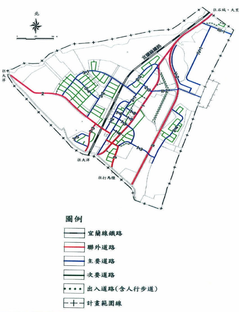 圖6：變更頭城都市計畫 ( 第三次通盤檢討 ) 交通系統示意圖 （來源：宜蘭縣政府國土暨都市計畫資訊網）。