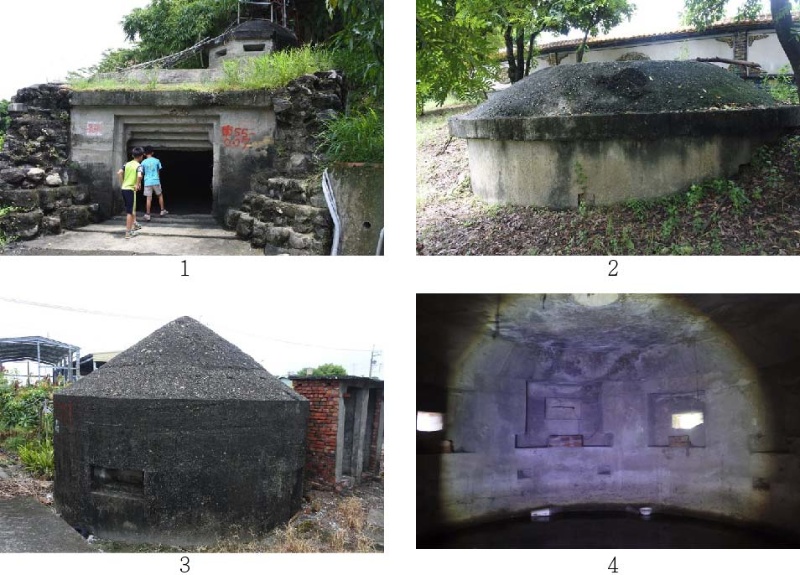 圖5：1.屏東鯉魚山砲穹窖射口。2.屏東鯉魚山旁重機槍堡外觀。3.屏東鯉魚山旁重機槍堡外觀。4.屏東鯉魚山旁重機槍堡外內部。