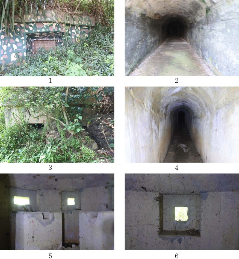 圖6：1.新竹坑子口砲穹窖射口。 2.新竹坑子口砲穹窖坑道。3.新竹坑子口碉堡外觀。4.新竹坑子口碉堡坑道。5.新竹坑子口碉堡內槍臺。6.新竹坑子口碉堡內部觀測口。