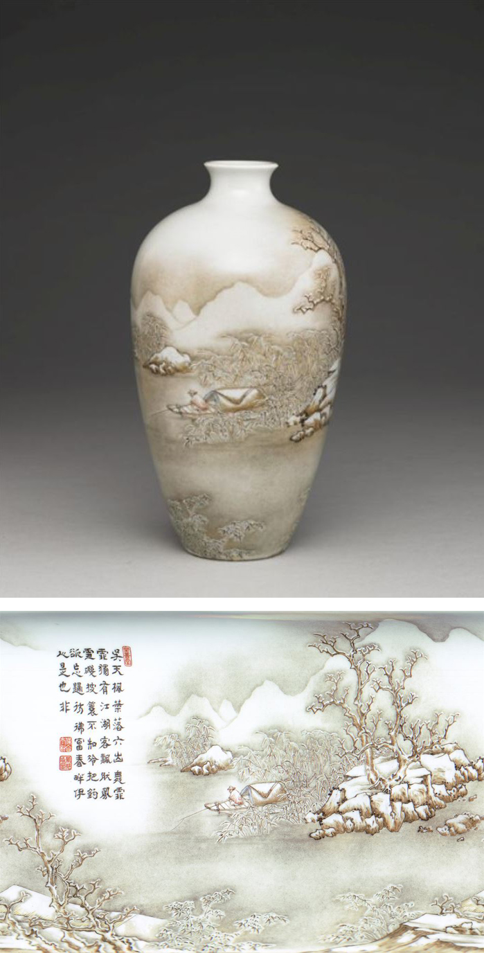 圖4、清乾隆　洋彩寒江獨釣梅瓶（環拍圖）（國立故宮博物院提供，臺北，CCBY4.0@www.npm.gov.tw）