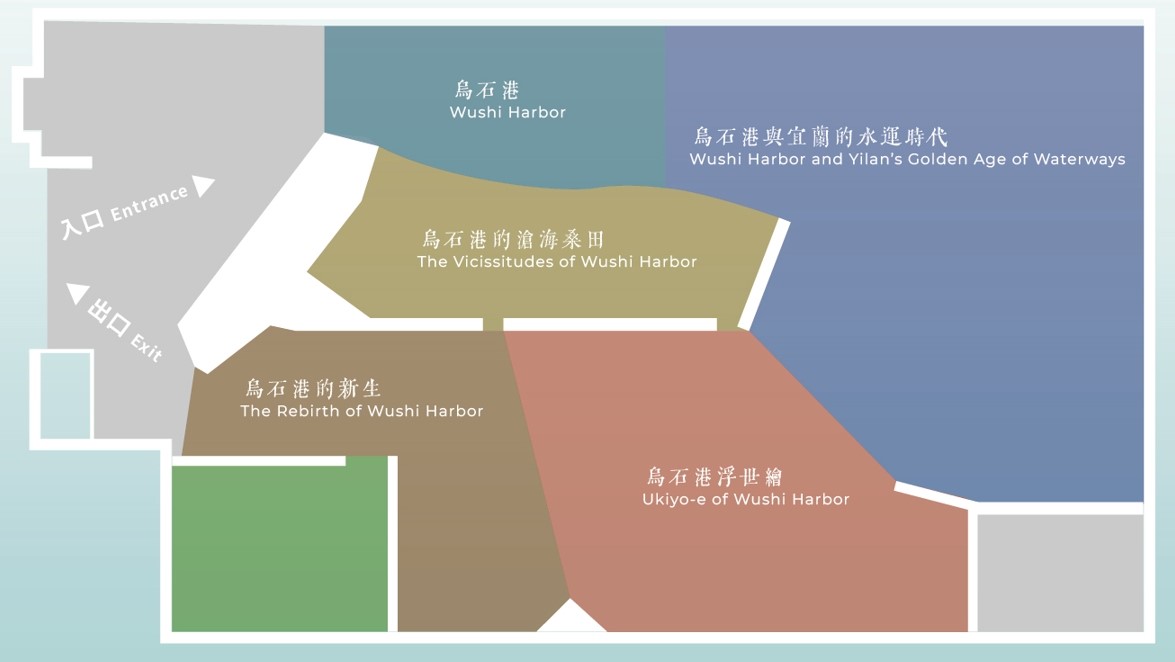 圖5. 展場分為「烏石港因何得名」、「烏石港的滄海桑田」、「烏石港與宜蘭的水運時代」、「烏石港浮世繪」、「烏石港的新生」等五大展區。（圖片來源：蘭陽博物館提供）