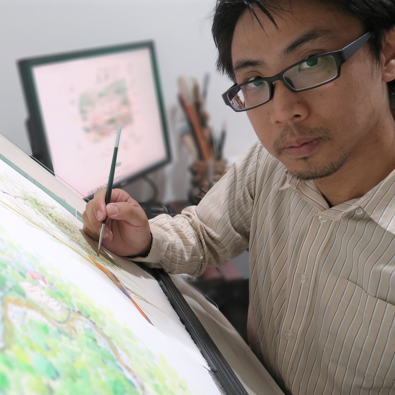 繪製圖畫中的李政霖老師，是一名專業自然生態科學繪圖師。(資料來源：李政霖老師FB)