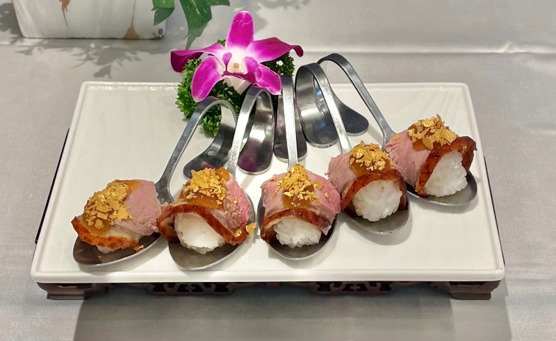 蘭博x全日餐廳，意象菜色：金棗壽司鴨